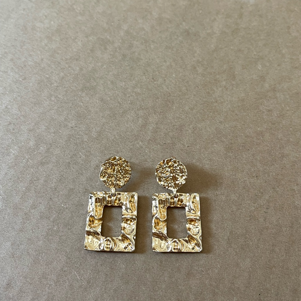 Gold Crinkled Geometric Statement Earrings 8$